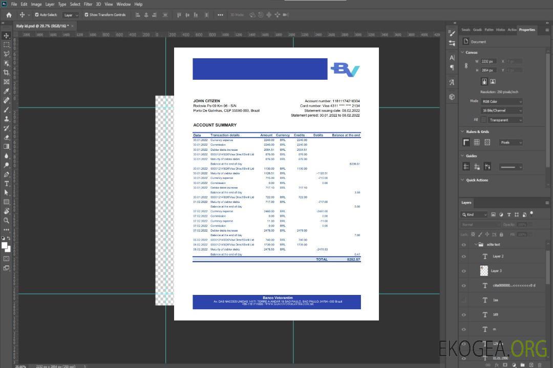Relevé bancaire de la Banco Votorantim au Brésil template